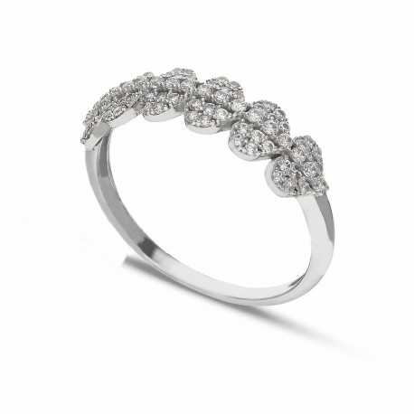 18k White Gold Ring with White Hearts and Zirconia