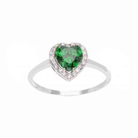 White Gold Ring 18 Carats with Green Heart