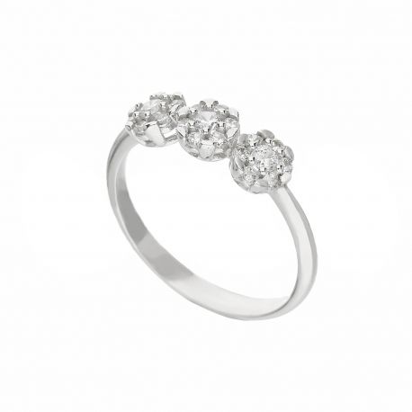 Anneau de fleurs en or blanc 18k avec Zirconi