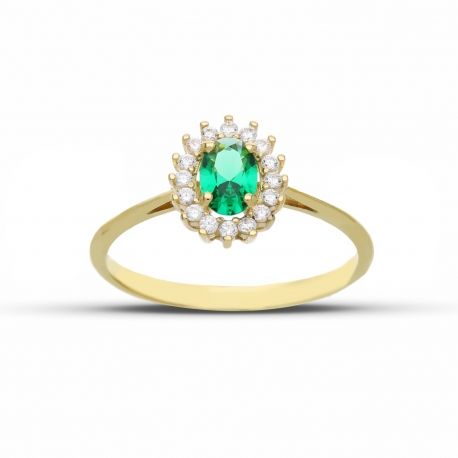 Anel de ouro amarelo 18k Modelo Kate com Pedra Verde