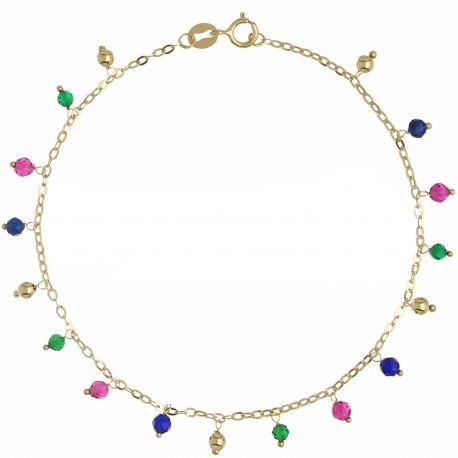 18k Yellow Gold Bracelet with Colorful Stones Pendants