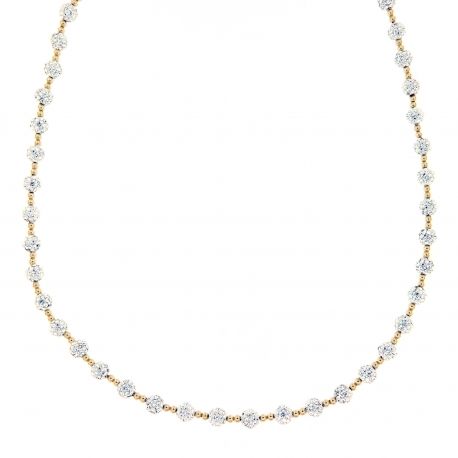 18k geelgouden choker met witte zirkonia-bollen