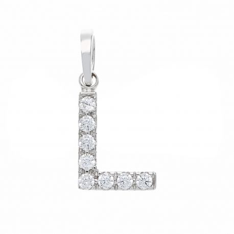 Pendant Letter L in 18k White Gold with Zirconia