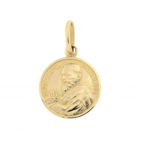 Colgante Padre Pio en oro amarillo 18k