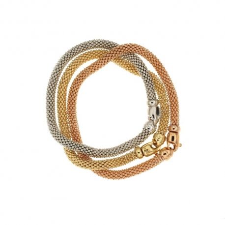 Armband i 18 Kt 750/1000 vitt, gult och rosa guld, pop corn mesh triptyk modell