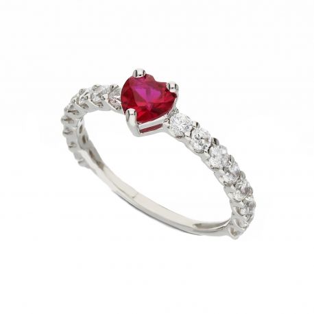 Veretta Ring with Red Heart in 18k White Gold