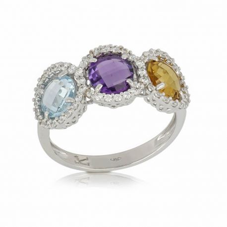 18k White Gold Ring with Multicolor Stones