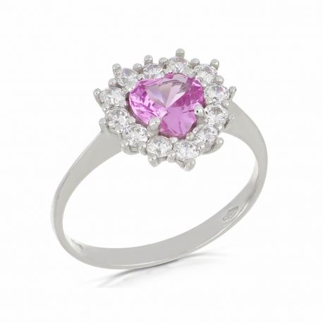 18k White Gold Ring with Pink Heart