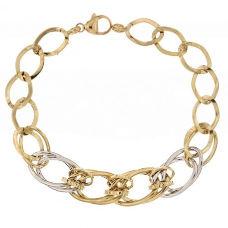 Bracciale in oro bianco e giallo 18 Kt 7500/1000 a scalare lucido e martellato da donna