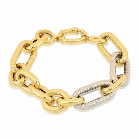 Ouro branco e amarelo Oval malha pulseira 18k