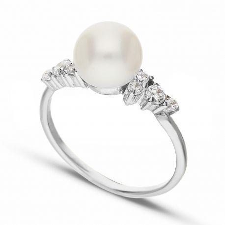 Gold Ring 18 Carats with Pearl and Zirconia