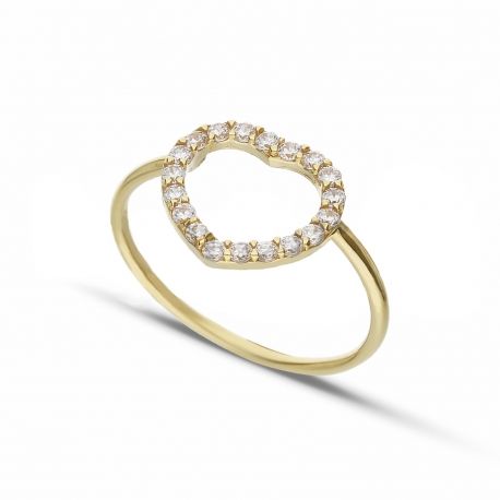 Corazón de anillo perforado en oro amarillo 18k