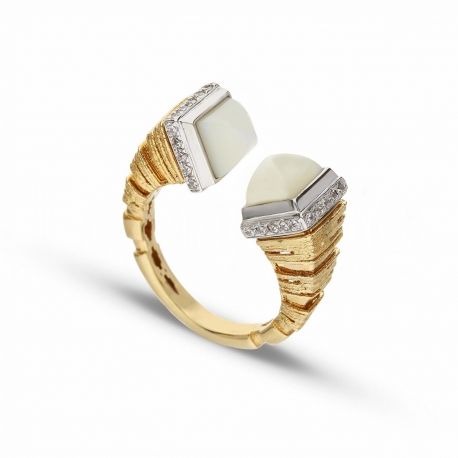 Gold Fancy Ring in 18k Gold with Mother of Pearl and Zirconia