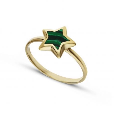 Amarelo ouro anel 18k com Estrela Verde