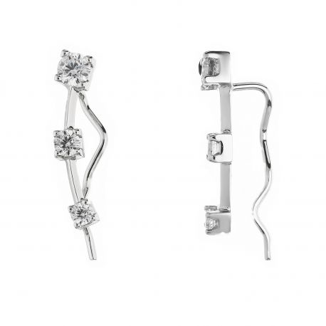 Beyaz Zirconia ile 18k White Gold'ta Trilogy Earrings