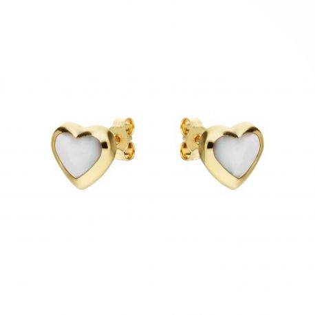 Boucles d'oreilles de coeur avec or jaune mère de perle 18k