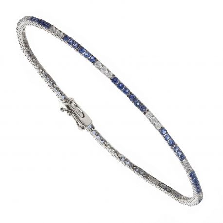 Bracelet Tennis White Gold 18k with Blue and White Zirconia