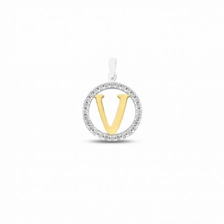 Lettre de Pendentif V en Or 18 Carats