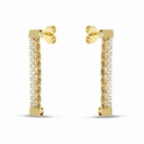 18k Yellow Gold Tennis Earrings with White Zirconia