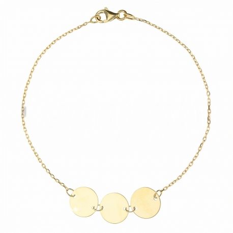 Bracelet femme or jaune 18k avec 3 médailles rondes