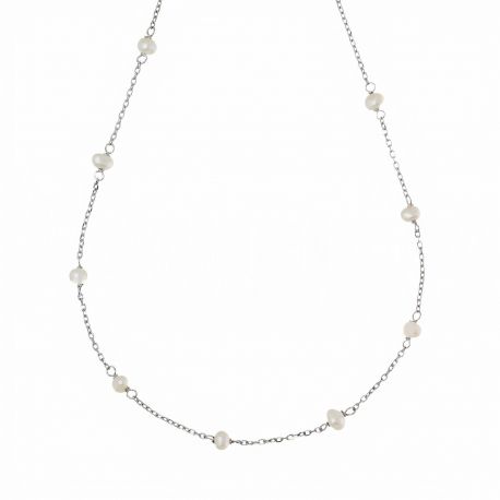 18k White Gold Women's Necklace with Pearls