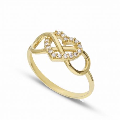 Corazón de anillo e Infinito en oro amarillo 18k con Zirconia blanca