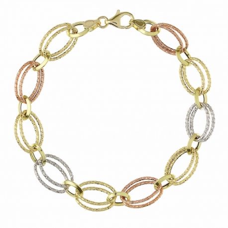 Yellow Gold Chain Bracelet, White and Pink 18k