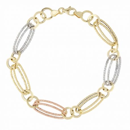 Yellow Gold Chain Bracelet, White and Pink 18k