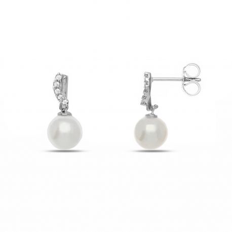 Boucles d'oreilles en or blanc 18k avec perles suspendues