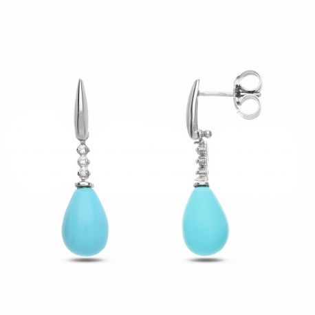 White 18k Turquoise Gold Pendant Earrings