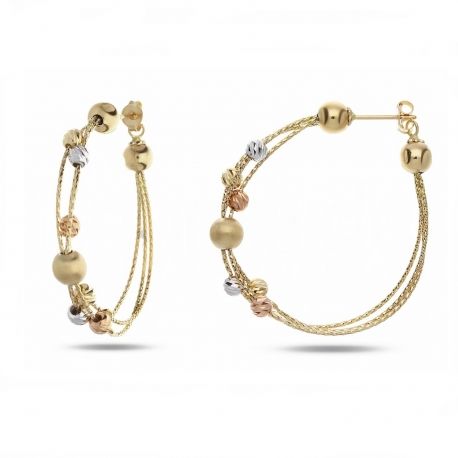 Boucles d'oreilles en or jaune, blanc et rose 18k