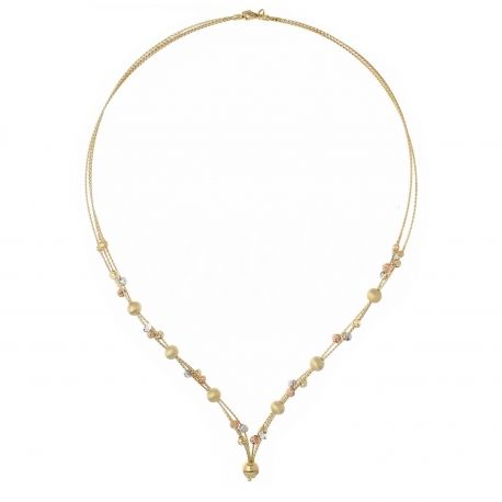 Collana Multifilo in Oro Bianco, Giallo e Rosa 18k