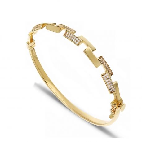 Pulsera rígida de oro amarillo con Zirconia blanca