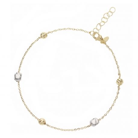 Armband mit Diamantenwürfeln und Kugeln in Gelbgold und Weißgold 18k