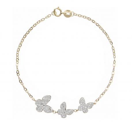 Bracelet avec papillon jaune or 18k avec Zirconia blanche