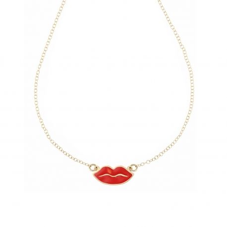 Bisous Collier en or jaune 18 Carats avec lèvres Lip