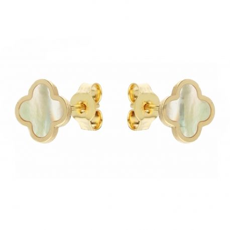 18k Yellow Gold Quadrifoglio Earrings with Mother of Pearl