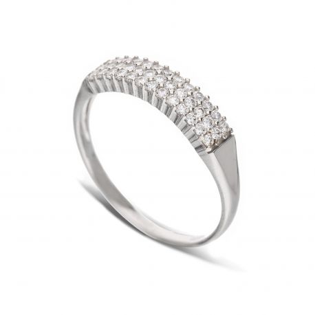 Half Veretta Ring em ouro branco 18k com zircônia branca