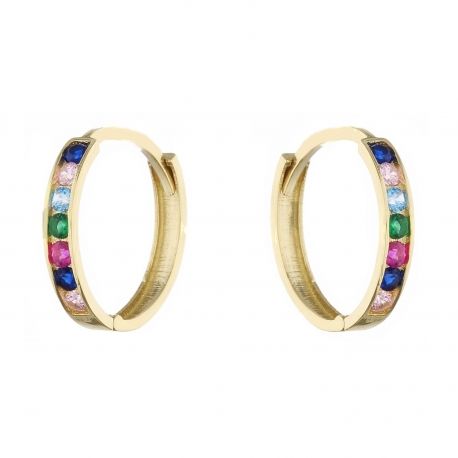 18k Yellow Gold Circle Earrings with Colored Zirconia