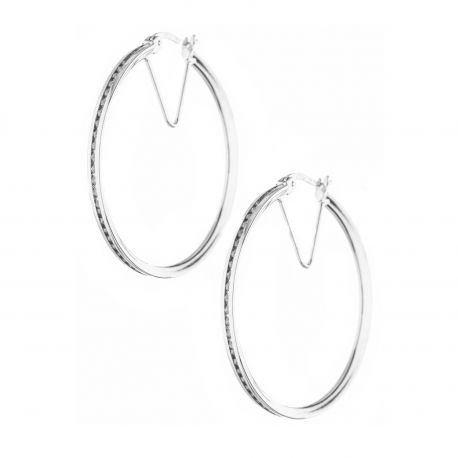 18k White Gold Circle Earrings with White Zirconia