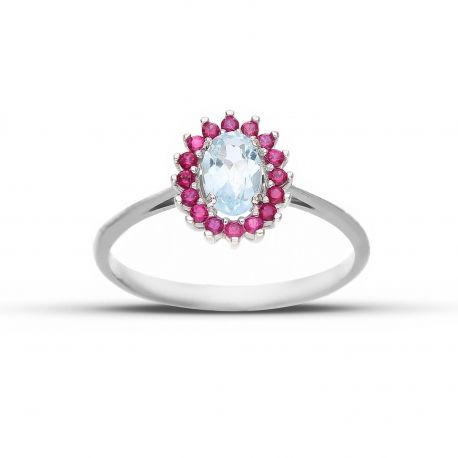 Kate Ring en or blanc 18k avec Blue Stone et Ross