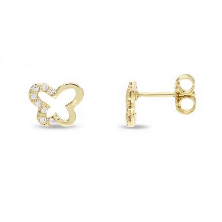 Pendientes de mariposa de oro amarillo de 18k con Zirconia blanca