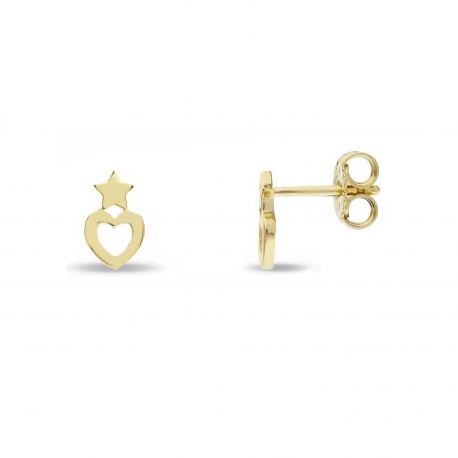 Pendientes Corazón y Estrella Oro Amarillo 18k