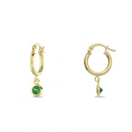 Orecchini a Cerchio con Zircone Verde Pendente in Oro Giallo 18k