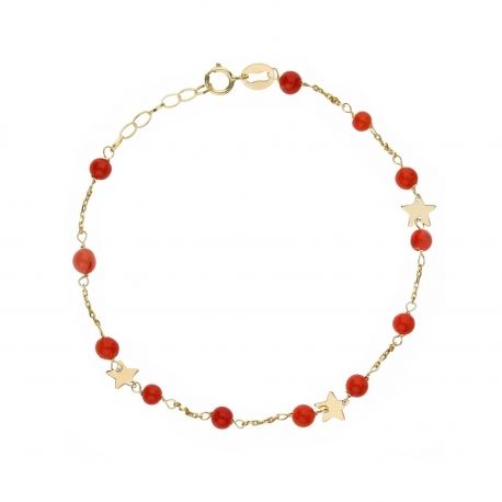 Bracelet with Coral and 18k Yellow Gold Stars