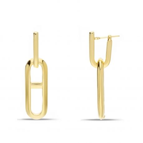 Yellow Gold Rectangular Shape Pendant Earrings 18 Carats