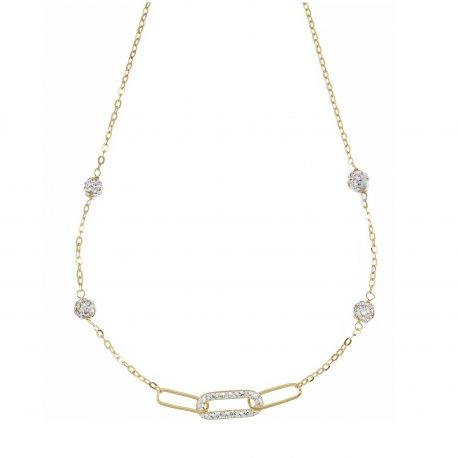 Necklace with Spheres of Resin and White Zirconia in 18k Yellow Gold