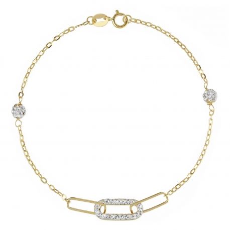 Pulsera con Esferas de resina y Zirconia Blanca en oro amarillo de 18k