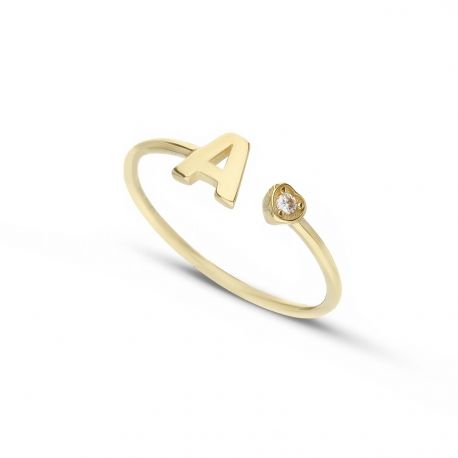 Anillo con carta A en oro amarillo 18k