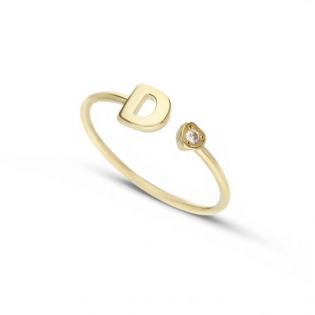 Ring met de letter D in 18k geel goud